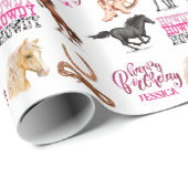 キュートホース女性のカーボーイ誕生日 ラッピングペーパー (ロールコーナー)