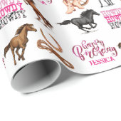 キュートホース女性のカーボーイ誕生日 ラッピングペーパー (ロールコーナー)