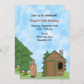 キュートホース&キャビン誕生日招待状for Girls 招待状 (正面/裏面)