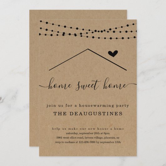 キュートホームスイートホーム引っ越し祝いパーティーパーティの招待状 招待状 (正面/裏面)