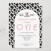 キュートホーリーカウガールピおもしろいンクベビーファースト誕生日 招待状 (正面/裏面)