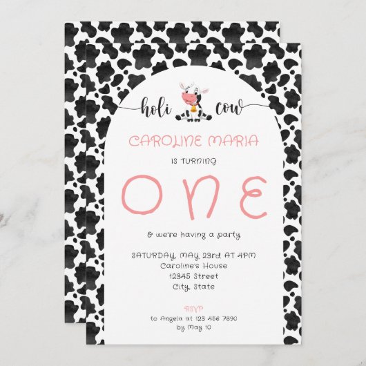 キュートホーリーカウガールピおもしろいンクベビーファースト誕生日 招待状 (正面/裏面)