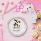 キュートホーリーカウピンク誕生日 ペーパープレート (パーティー)