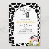 キュートホーリーカウファースト誕生日 招待状 (正面/裏面)