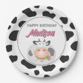 キュートホーリーカウファームテーマ牛プリントハッピーバースデー ペーパープレート (正面)