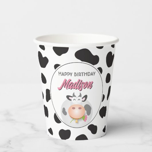 キュートホーリーカウファームテーマ牛プリントハッピーバースデー 紙コップ (裏面)