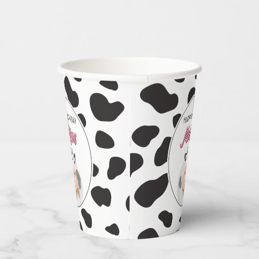 キュートホーリーカウファームテーマ牛プリントハッピーバースデー 紙コップ (右)
