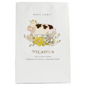 キュートホーリーカウファームフローラキッズ任意の年齢誕生日 ミディアムペーパーバッグ (正面)