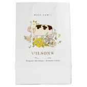 キュートホーリーカウファームフローラキッズ任意の年齢誕生日 ミディアムペーパーバッグ (裏面)