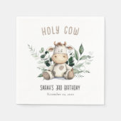 キュートホーリーカウリーフパステルニュートラル子供の誕生日 スタンダードカクテルナプキン (正面)