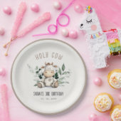 キュートホーリーカウリーフパステルニュートラル子供の誕生日 ペーパープレート (パーティー)