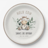 キュートホーリーカウリーフパステルニュートラル子供の誕生日 ペーパープレート (正面)