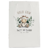 キュートホーリーカウリーフパステルニュートラル子供の誕生日 ミディアムペーパーバッグ (正面)