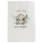 キュートホーリーカウリーフパステルニュートラル子供の誕生日 ミディアムペーパーバッグ (裏面)