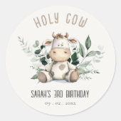 キュートホーリーカウリーフパステルニュートラル子供の誕生日 ラウンドシール (正面)