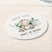 キュートホーリーカウリーフパステルニュートラル子供の誕生日 ラウンドペーパーコースター (アングル)