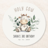 キュートホーリーカウリーフパステルニュートラル子供の誕生日 ラウンドペーパーコースター (正面)