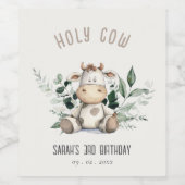 キュートホーリーカウリーフパステルニュートラル子供の誕生日 ワインラベル (シングルラベル)