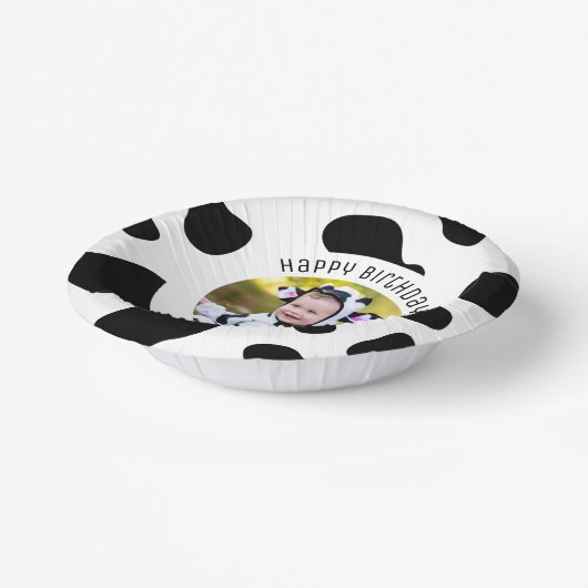 キュートホーリーカウープリントファームハッピーバースデー写真 ペーパーボウル (傾斜あり)