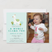 キュートホールラマおもしろいアクアファースト誕生日写真 招待状 (正面)