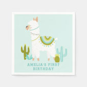 キュートホールラマおもしろいアクア1歳の誕生日パーティー スタンダードカクテルナプキン (正面)