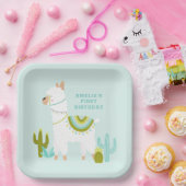 キュートホールラマおもしろいアクア1歳の誕生日パーティー ペーパープレート (パーティー)