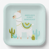 キュートホールラマおもしろいアクア1歳の誕生日パーティー ペーパープレート (正面)