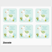 キュートホールラマおもしろいアクア1stバースデーパーティーのお願い スクエアシール (シート)