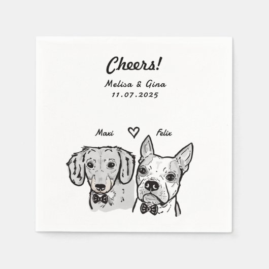 キュートボウタイダックスシャンドボストンテリア結婚ドッグ スタンダードカクテルナプキン (正面)