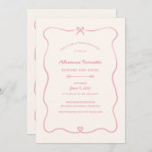 キュートボウハートガーリーピンク卒業パーティー 招待状 (正面/裏面)