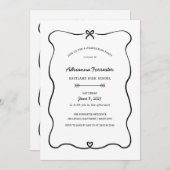 キュートボウハートミニマル卒業パーティー 招待状 (正面/裏面)