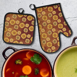 キュートボエレガントーホーファームハウスウッドヒマ素朴ワリ 鍋つかみ&鍋敷きセット