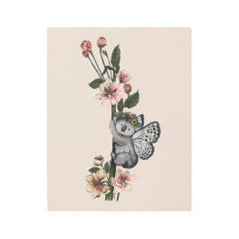 キュートボタニカルコアラベイリーウォーターイラストレーション メタルプリント