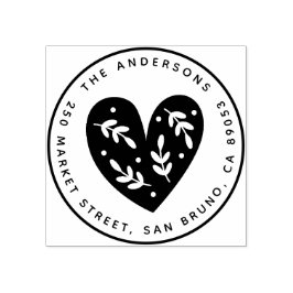 キュートボタニカルハートラウンドネーム&差出人住所 ラバースタンプ