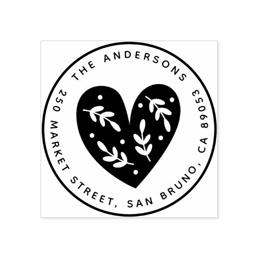 キュートボタニカルハートラウンドネーム&差出人住所 ラバースタンプ (インプリント)