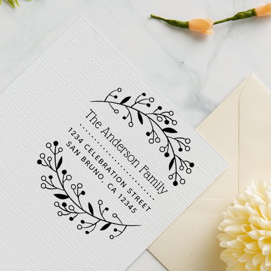 キュートボタニカルリースカスタム差出人住所 ラバースタンプ