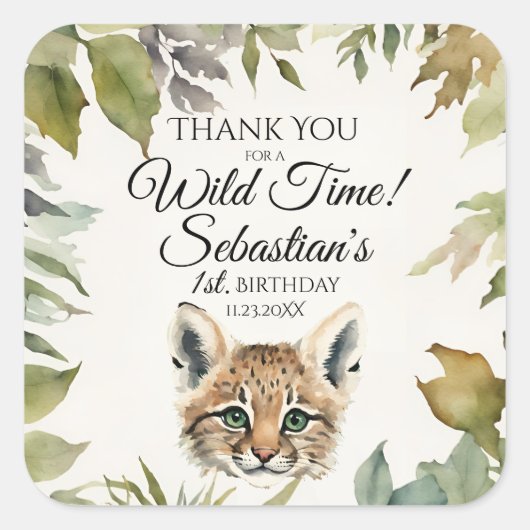 キュートボブキャットウッドランドありがとう誕生日 スクエアシール (正面)