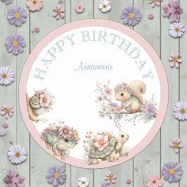 キュートボヘミアンスタイル動物の誕生日パーティー ラウンドシール