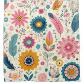 キュートボヘミアンフラワーズフェザープリント シャワーカーテン (正面)