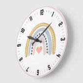 キュートボホウォーターカラーパステルレインボー子供部屋 ラージ壁時計 (傾斜)