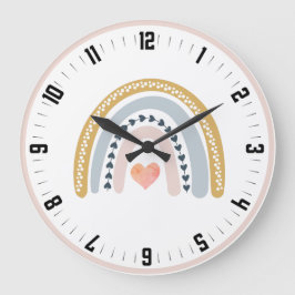 キュートボホウォーターカラーパステルレインボー子供部屋 ラージ壁時計