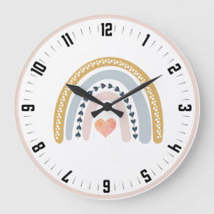 キュートボホウォーターカラーパステルレインボー子供部屋 ラージ壁時計