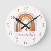 キュートボホウォーターカラーレインボーハート名前をカスタムするロー ラウンド壁時計 (正面)