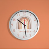 キュートボホウォーターカラーレインボーハート名前をカスタムするロー ラウンド壁時計