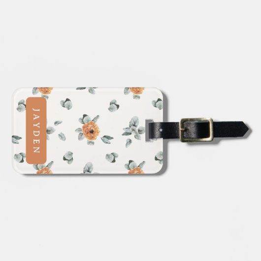 キュートボホテラコッタフローラグリーン名前をカスタムする ラゲッジタグ (正面横)