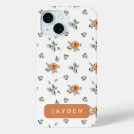 キュートボホテラコッタフローラグリーン名前をカスタムする iPhone 15ケース