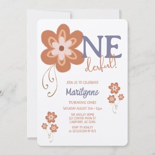 キュートボホデイジーオネダーフルファースト誕生日 招待状 (正面)