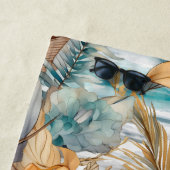 キュートボホビーチボタニカルブルーピーチ花模様 ビーチタオル (インサイチュ)