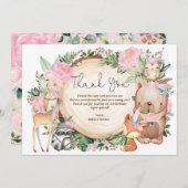 キュートボホピンクフローラトリバルウッドランド誕生日 サンキューカード (正面/裏面)