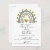 キュートボホブルーレインボー男の赤ちゃんシャワー招待状 インビテーションポストカード (正面/裏面)